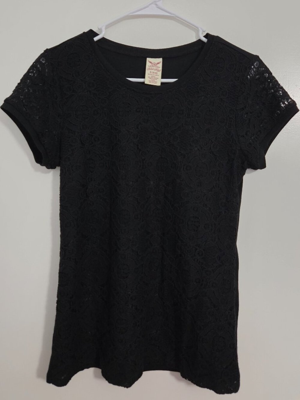 Faded Glory Black Lace Overlay Shirt Size Small